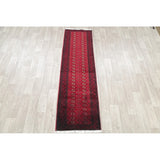 Vintage Handmade Woolen Geometric Balouch Persian Rug - 7'7" x 2'2" runner