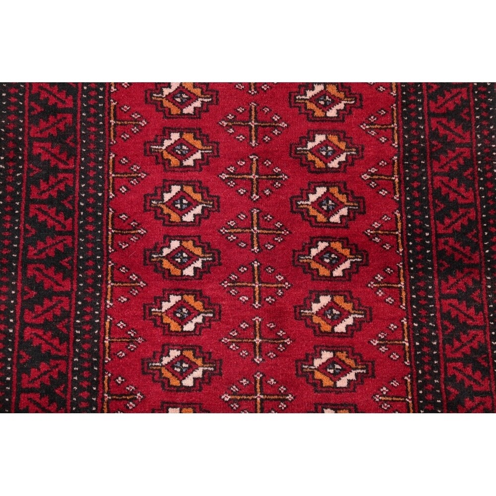 Vintage Handmade Woolen Geometric Balouch Persian Rug - 7'7" x 2'2" runner