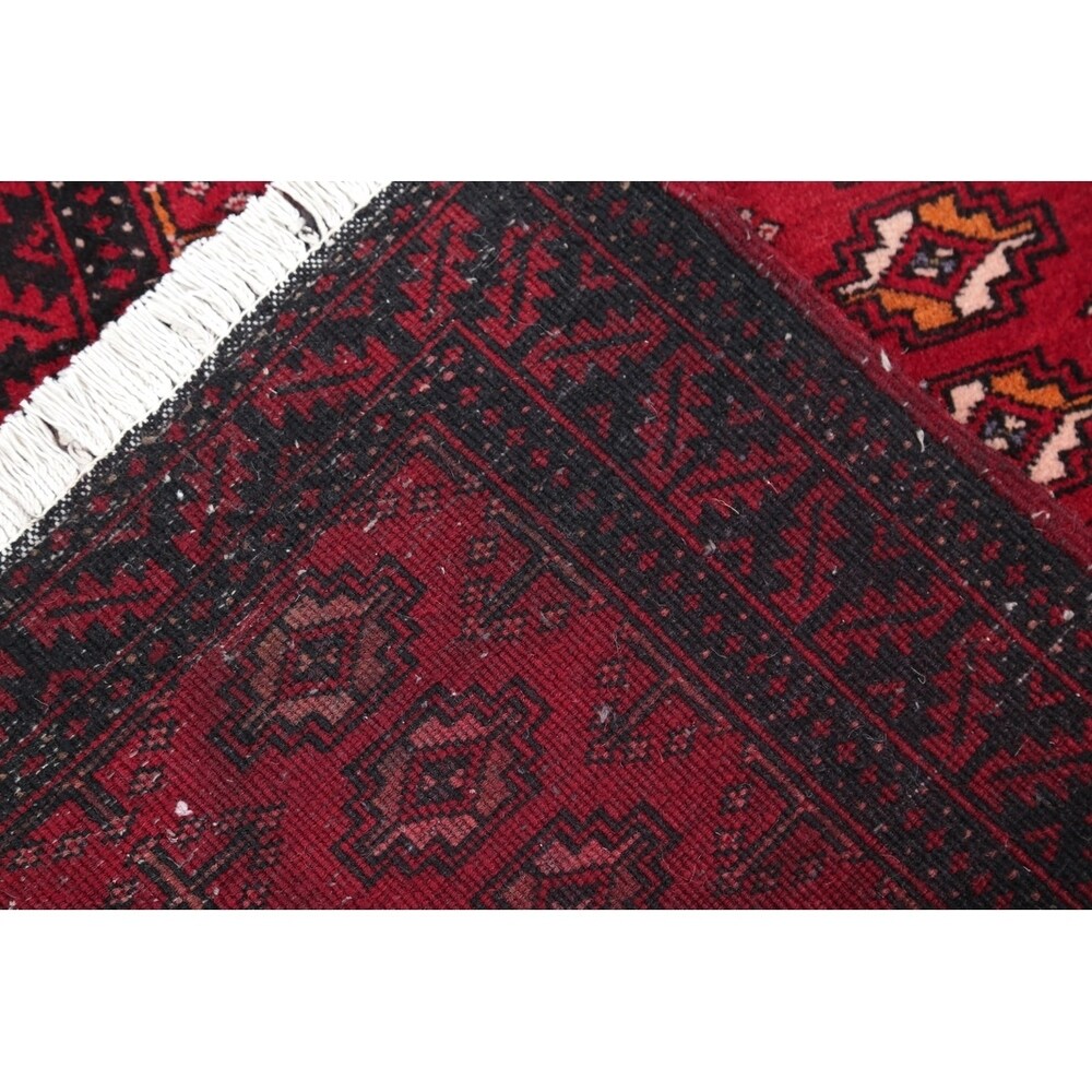 Vintage Handmade Woolen Geometric Balouch Persian Rug - 7'7" x 2'2" runner