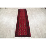 Vintage Handmade Woolen Geometric Balouch Persian Rug - 7'7" x 2'2" runner