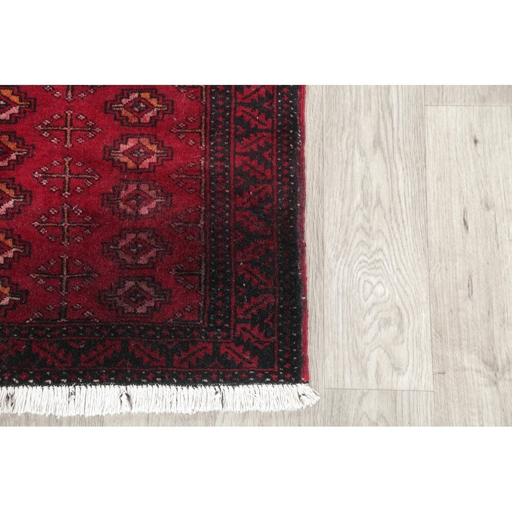 Vintage Handmade Woolen Geometric Balouch Persian Rug - 7'7" x 2'2" runner