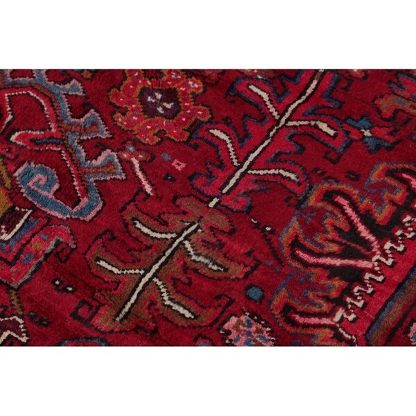 Vintage Heriz Geometric Hand Knotted Wool Persian Area Rug - 11'1" x 7'8"