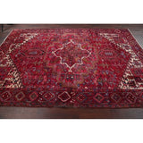 Vintage Heriz Geometric Hand Knotted Wool Persian Area Rug - 11'1" x 7'8"