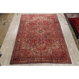 Vintage Heriz Geometric Hand Knotted Wool Persian Area Rug - 12'8" x 9'2"