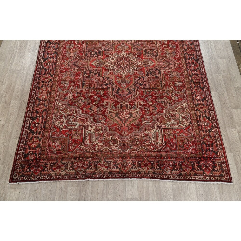 Vintage Heriz Geometric Hand Knotted Wool Persian Area Rug - 12'8" x 9'2"