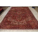 Vintage Heriz Geometric Hand Knotted Wool Persian Area Rug - 12'8" x 9'2"