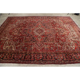 Vintage Heriz Geometric Hand Knotted Wool Persian Area Rug - 12'8" x 9'2"