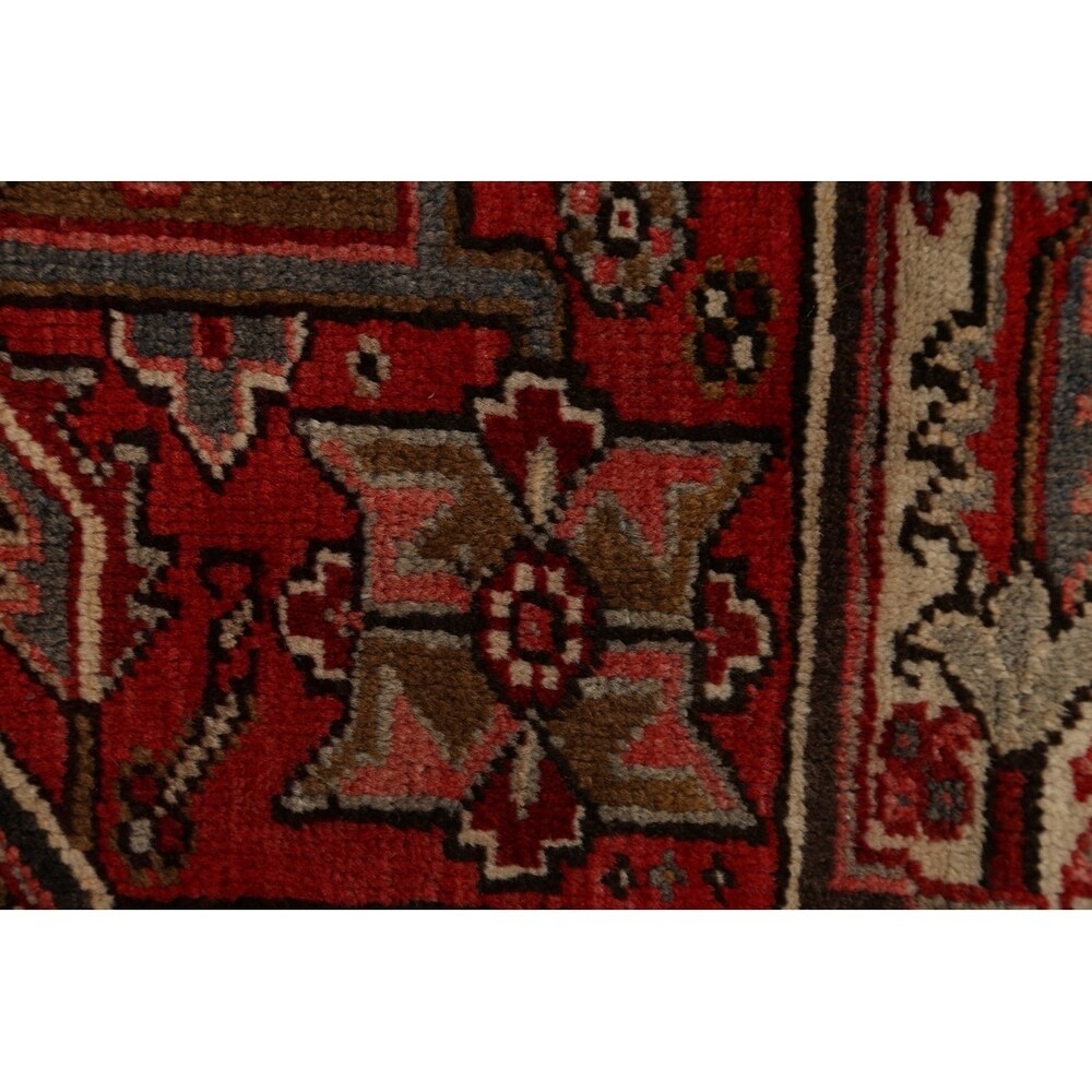 Vintage Heriz Geometric Hand Knotted Wool Persian Area Rug - 12'8" x 9'2"