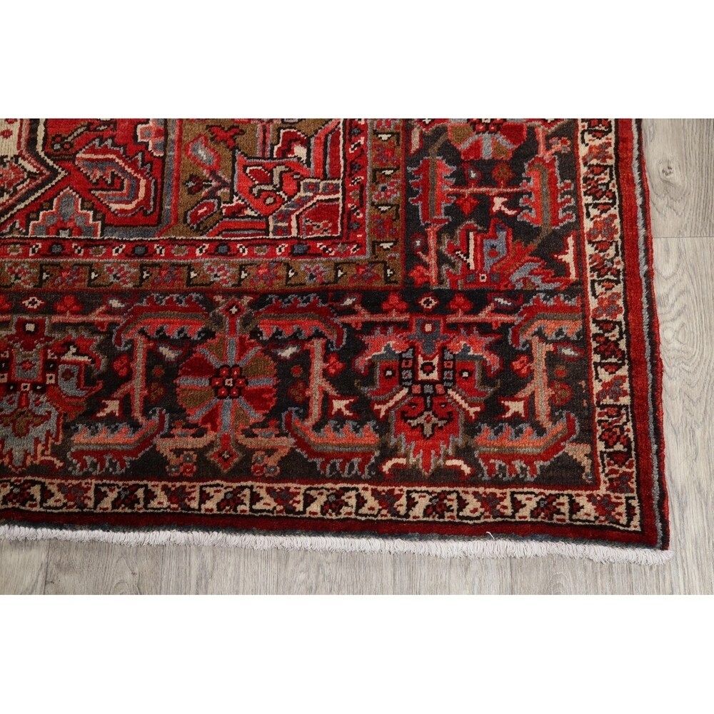 Vintage Heriz Geometric Hand Knotted Wool Persian Area Rug - 12'8" x 9'2"