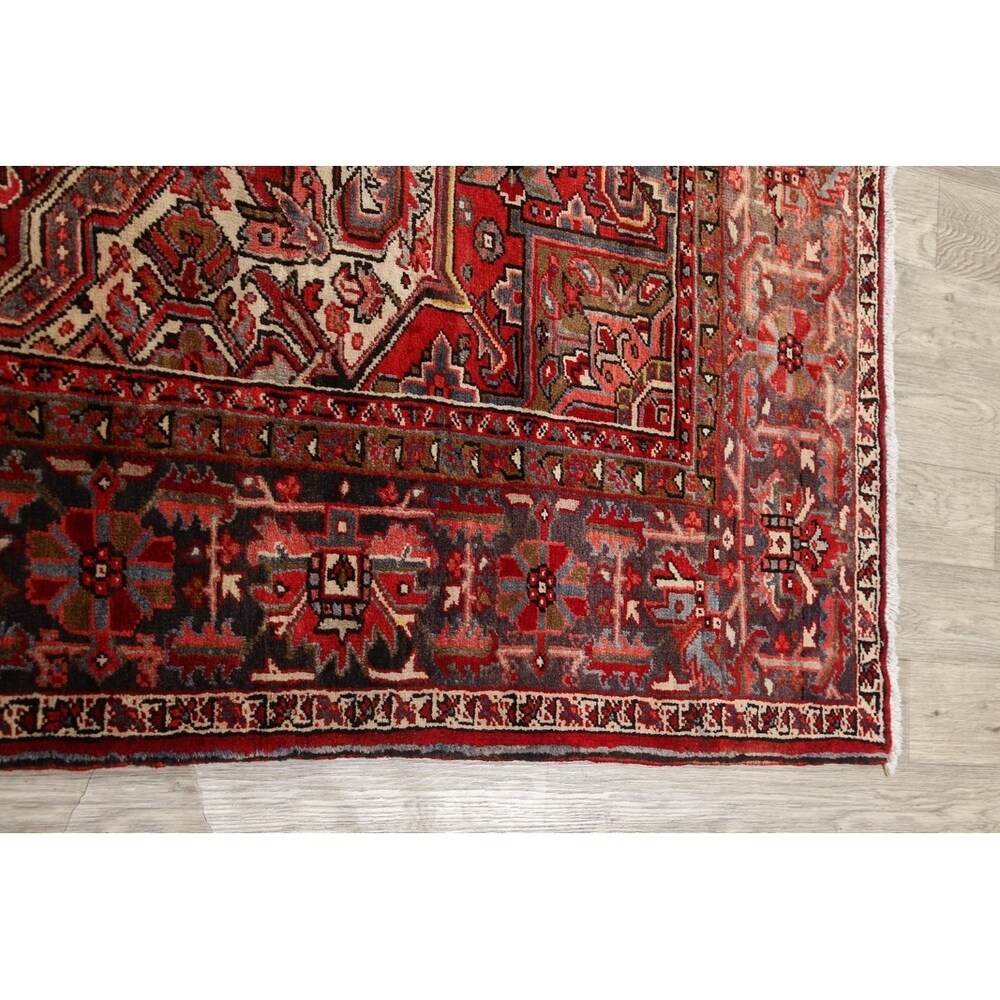 Vintage Heriz Geometric Hand Knotted Wool Persian Area Rug - 12'8" x 9'2"