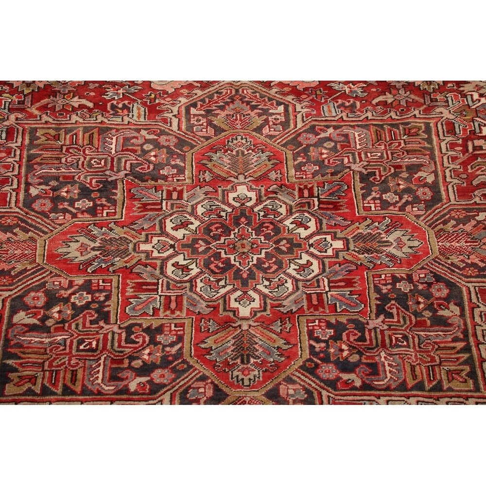 Vintage Heriz Geometric Hand Knotted Wool Persian Area Rug - 12'8" x 9'2"