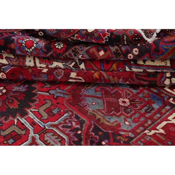 Vintage Heriz Geometric Hand Knotted Wool Persian Area Rug - 13'3" x 9'7"