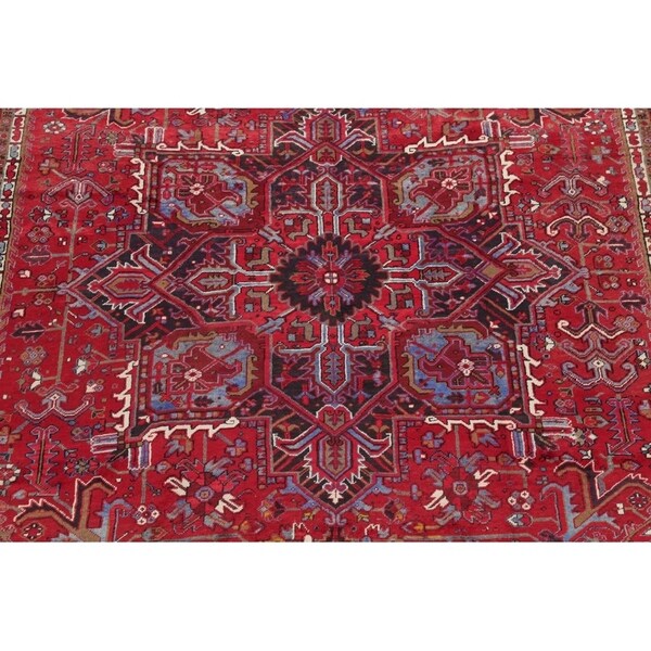 Vintage Heriz Geometric Hand Knotted Wool Persian Area Rug - 13'3" x 9'7"
