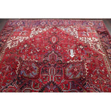 Vintage Heriz Geometric Hand Knotted Wool Persian Area Rug - 13'3" x 9'7"