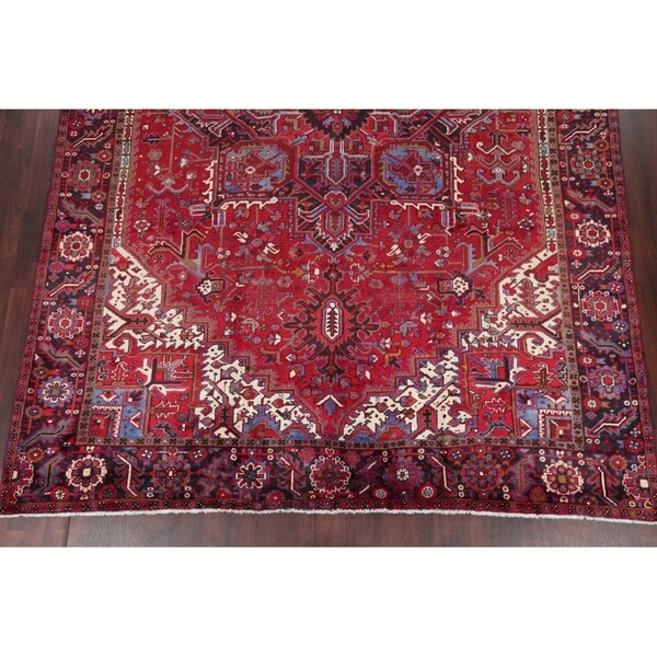 Vintage Heriz Geometric Hand Knotted Wool Persian Area Rug - 13'3" x 9'7"