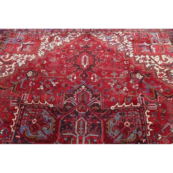 Vintage Heriz Geometric Hand Knotted Wool Persian Area Rug - 13'3" x 9'7"
