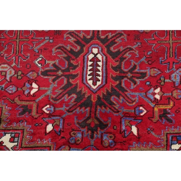 Vintage Heriz Geometric Hand Knotted Wool Persian Area Rug - 13'3" x 9'7"