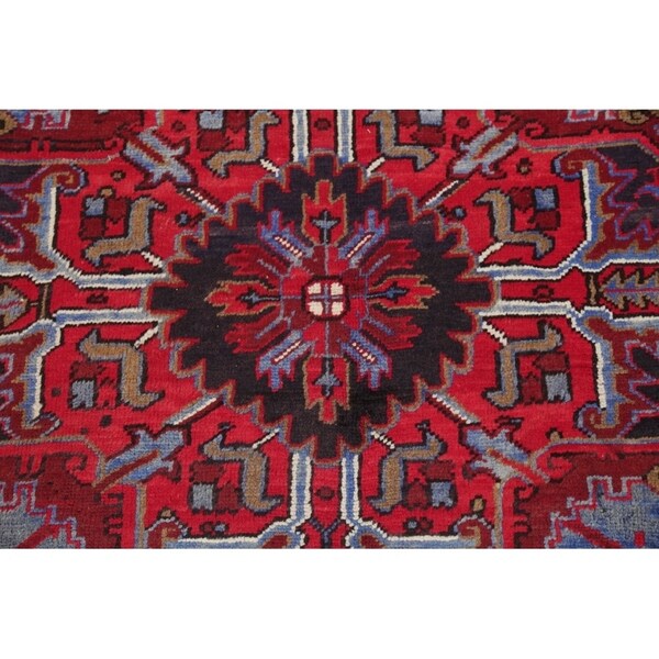 Vintage Heriz Geometric Hand Knotted Wool Persian Area Rug - 13'3" x 9'7"