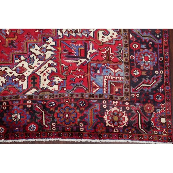 Vintage Heriz Geometric Hand Knotted Wool Persian Area Rug - 13'3" x 9'7"
