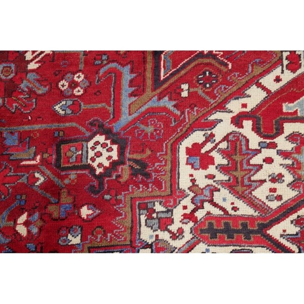 Vintage Heriz Geometric Hand Knotted Wool Persian Area Rug - 13'3" x 9'7"