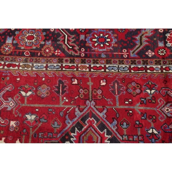 Vintage Heriz Geometric Hand Knotted Wool Persian Area Rug - 13'3" x 9'7"