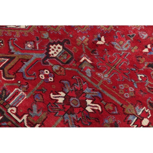 Vintage Heriz Geometric Hand Knotted Wool Persian Area Rug - 13'3" x 9'7"