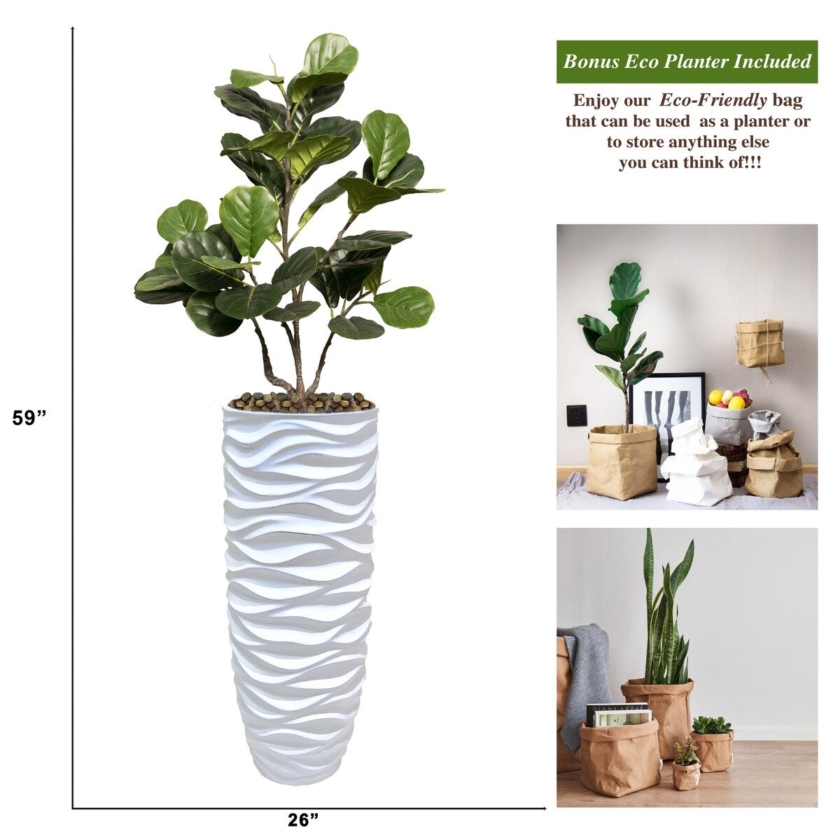 Vintage Home 37" High Faux Fig Tree With Fiberstone Planter For Home Decor - Green