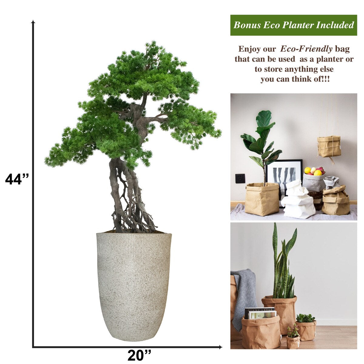 Vintage Home Artificial Faux Real Touch 3.67 Ft Pine Tree In Planter - Green - 44" Tall