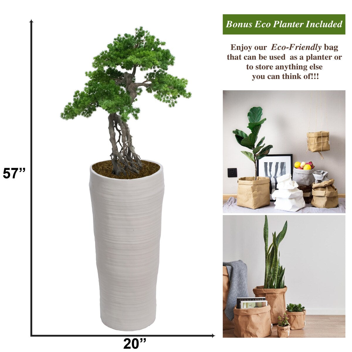 Vintage Home Artificial Faux Real Touch 4.75 Ft Pine Tree In Planter - Green - 57" Tall