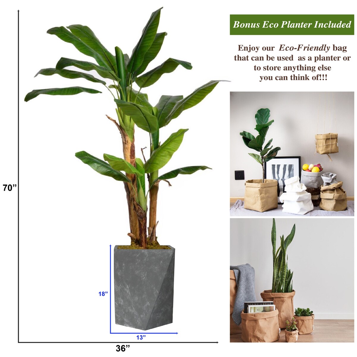 Vintage Home Artificial Faux Real Touch 5.84 Ft Banana Tree In Planter - Green - 70" Tall