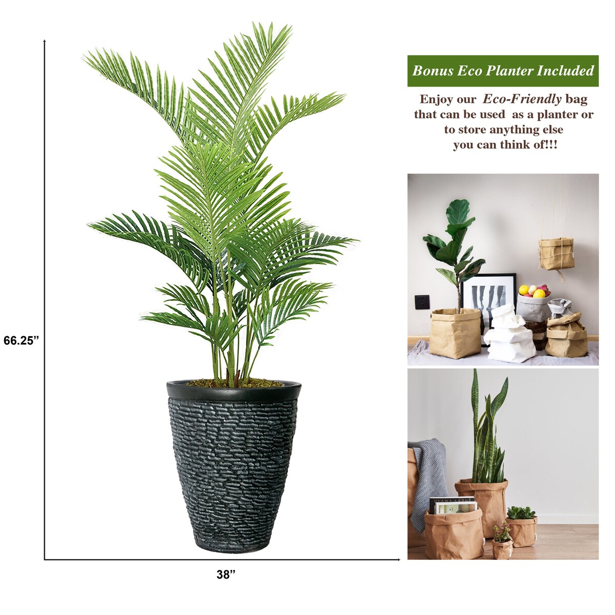 Vintage Home Artificial Faux Real Touch 6.34 Feet Tall Palm Tree With Fiberstone Planter - 76"