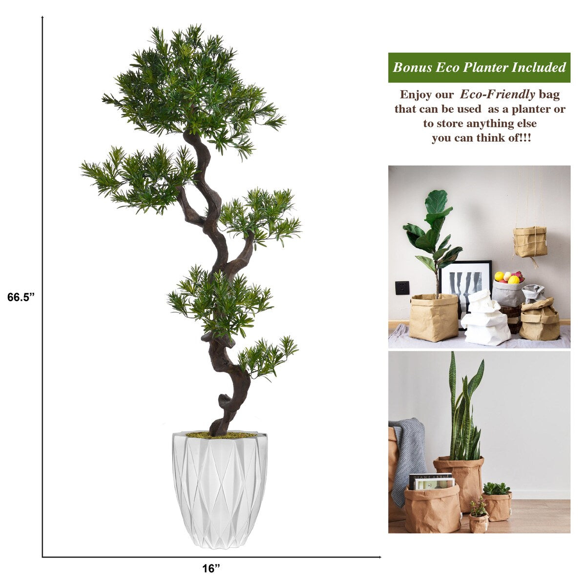 Vintage Home Artificial Faux Real Touch 6.58 Feet Tall Yacca Tree With Fiberstone Planter - 79"