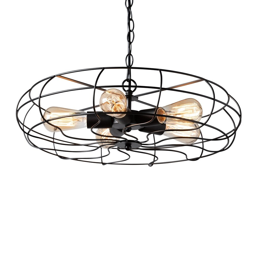 Vintage Industrial Black Metal 5-Light Cage Fan Pendant Light