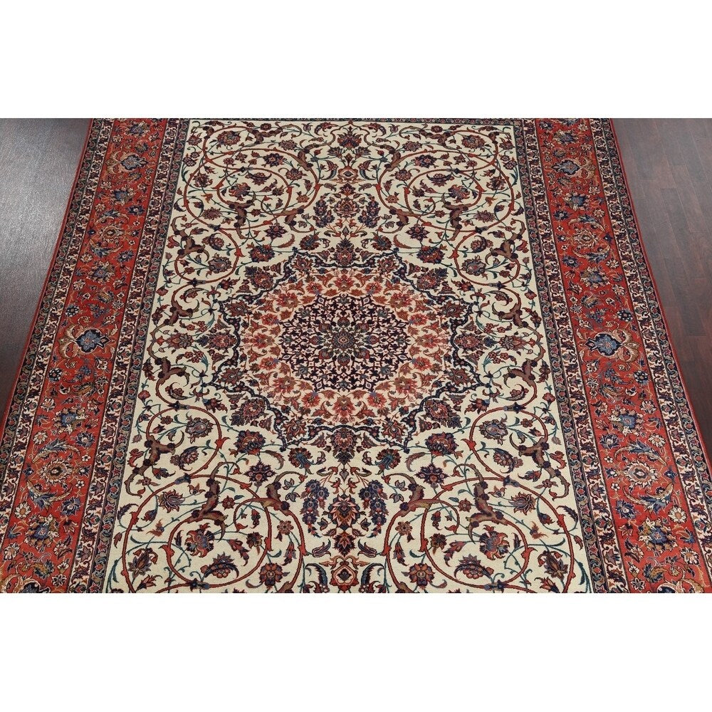 Vintage Isfahan Medallion Hand Knotted Wool Persian Area Rug - 13'1" x 9'4"