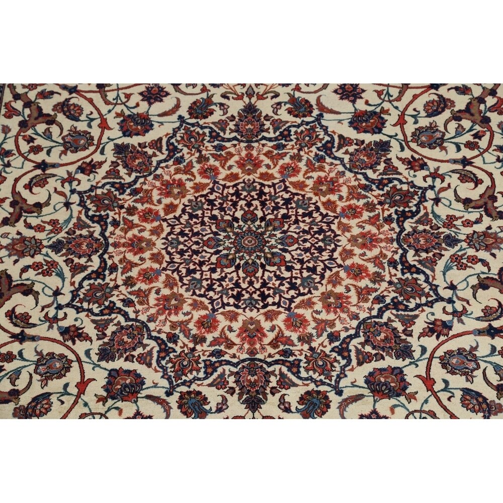 Vintage Isfahan Medallion Hand Knotted Wool Persian Area Rug - 13'1" x 9'4"