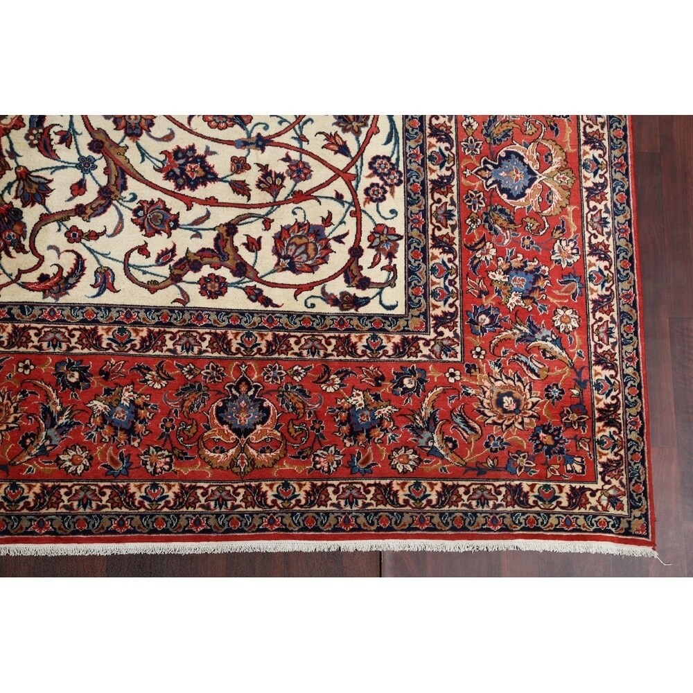 Vintage Isfahan Medallion Hand Knotted Wool Persian Area Rug - 13'1" x 9'4"
