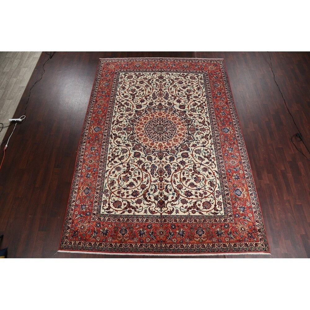 Vintage Isfahan Medallion Hand Knotted Wool Persian Area Rug - 13'1" x 9'4"