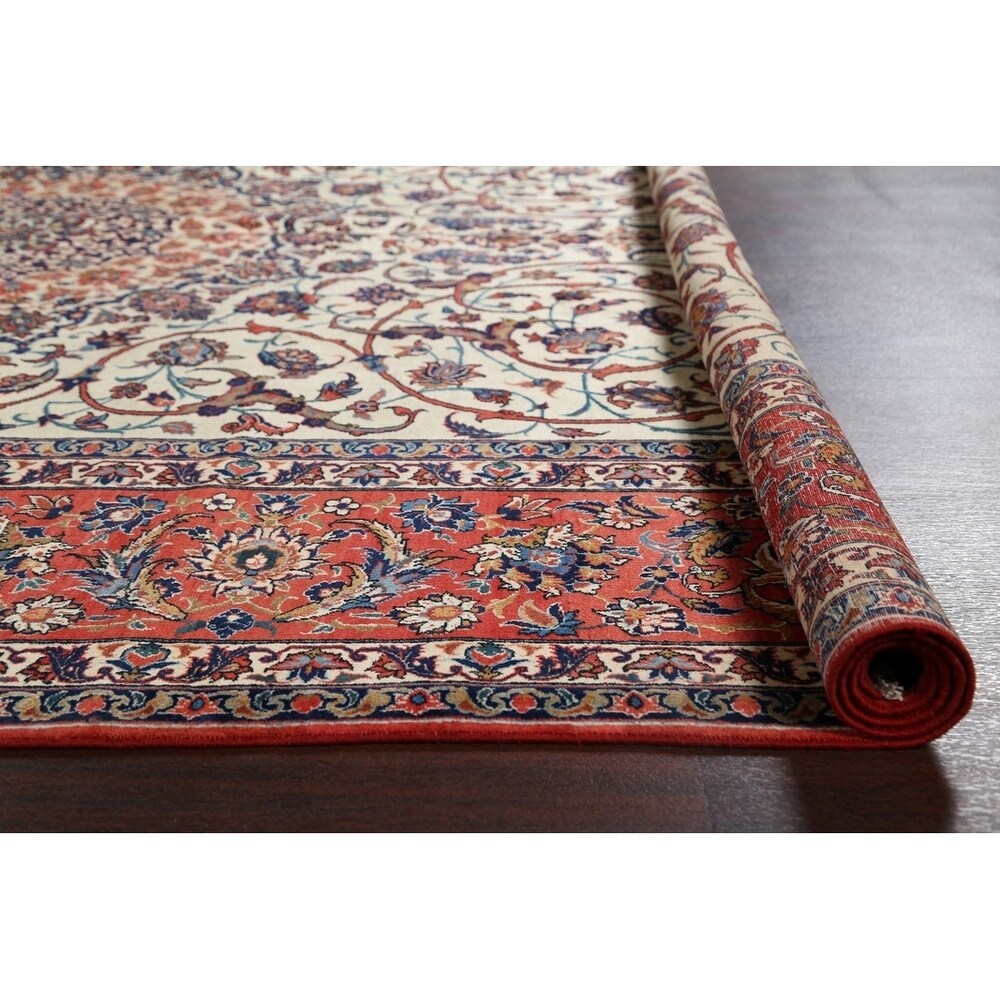 Vintage Isfahan Medallion Hand Knotted Wool Persian Area Rug - 13'1" x 9'4"