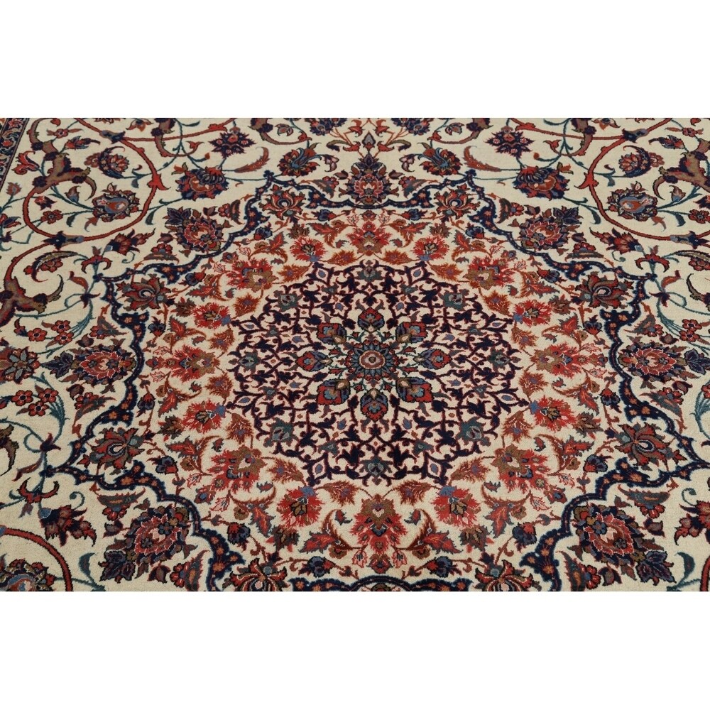 Vintage Isfahan Medallion Hand Knotted Wool Persian Area Rug - 13'1" x 9'4"