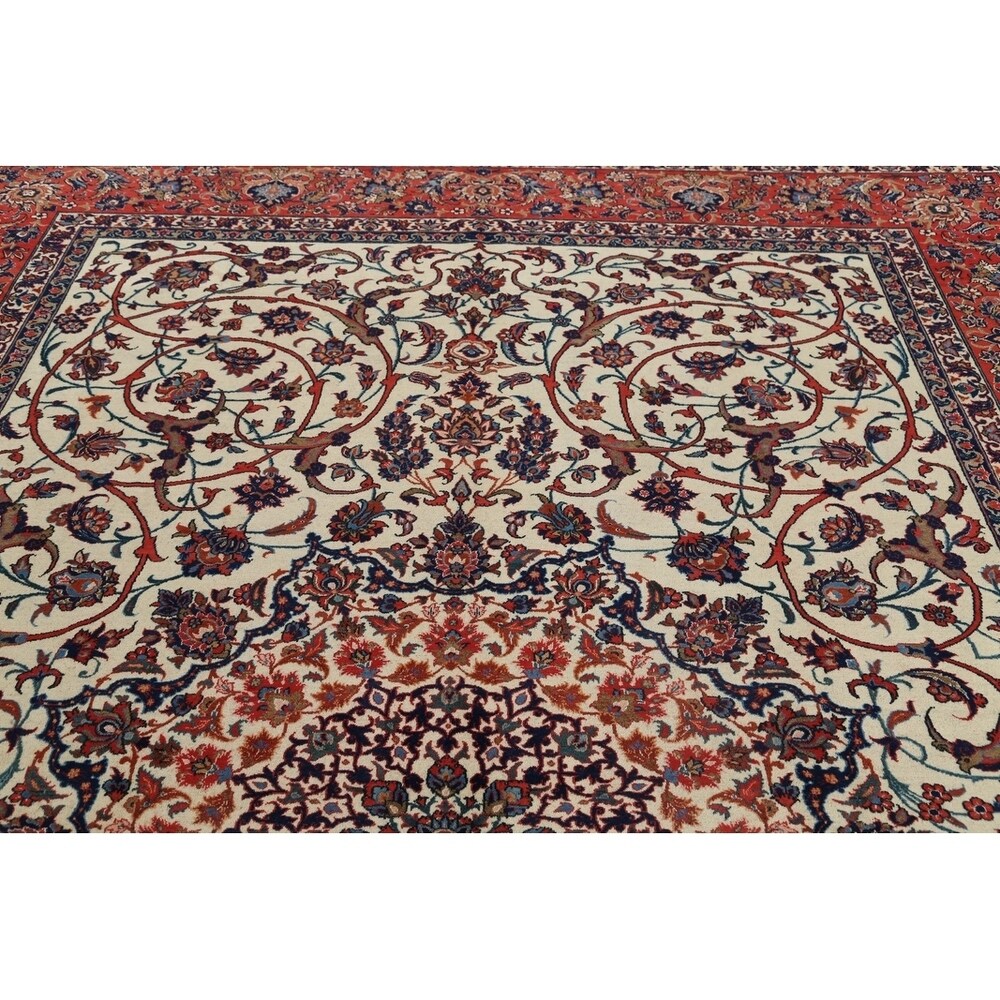 Vintage Isfahan Medallion Hand Knotted Wool Persian Area Rug - 13'1" x 9'4"