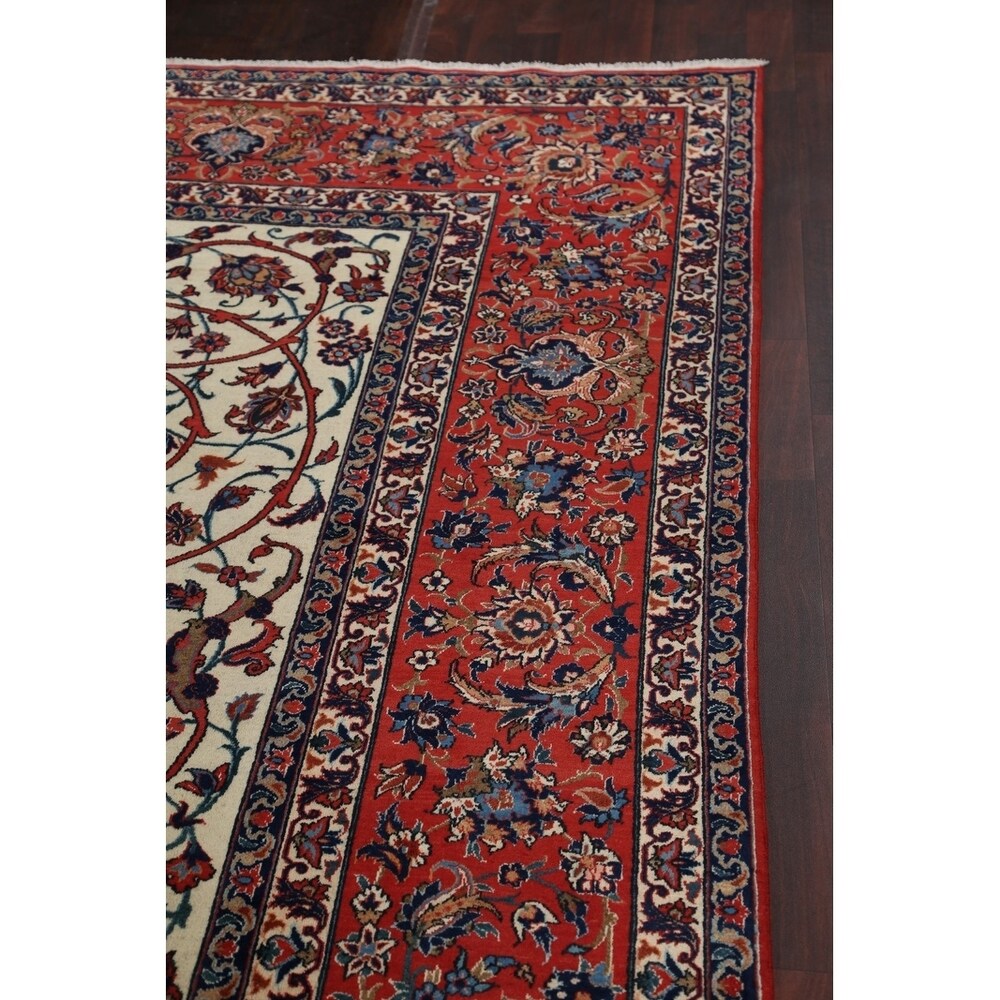 Vintage Isfahan Medallion Hand Knotted Wool Persian Area Rug - 13'1" x 9'4"