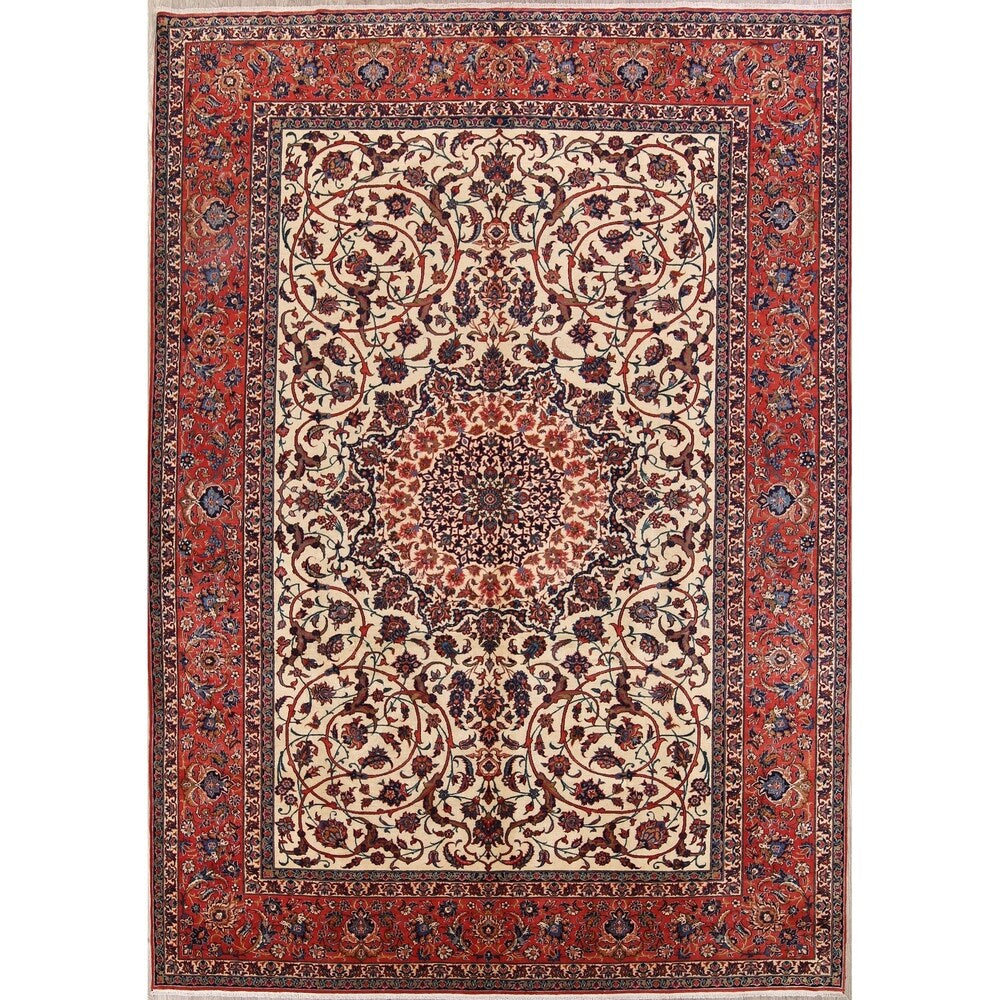 Vintage Isfahan Medallion Hand Knotted Wool Persian Area Rug - 13'1" x 9'4"