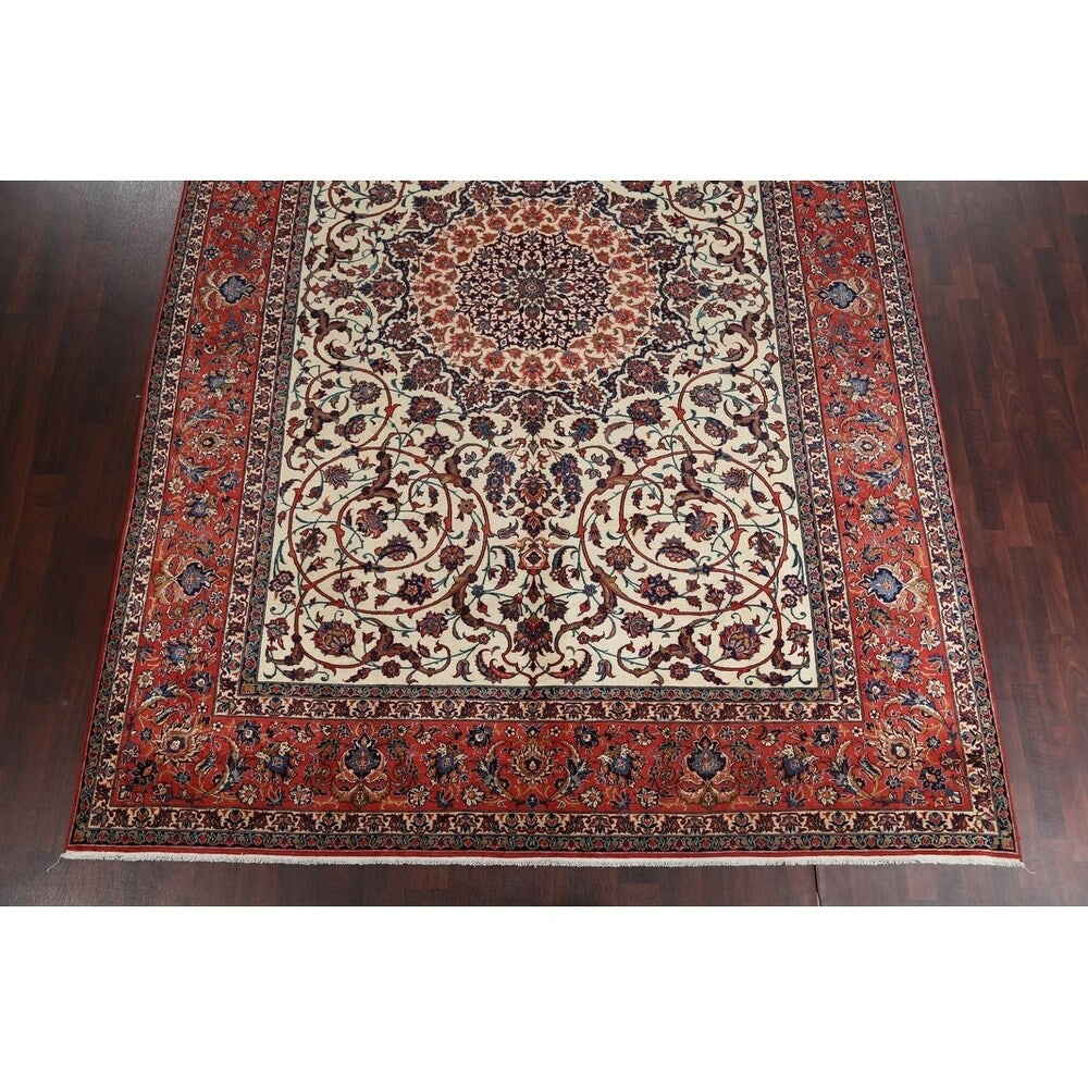 Vintage Isfahan Medallion Hand Knotted Wool Persian Area Rug - 13'1" x 9'4"