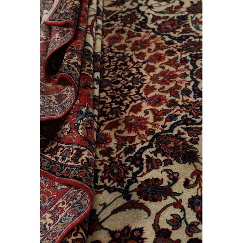 Vintage Isfahan Medallion Hand Knotted Wool Persian Area Rug - 13'1" x 9'4"