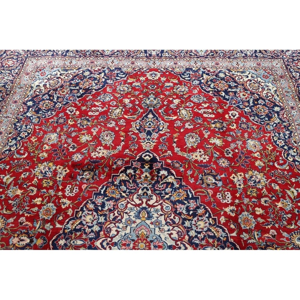 Vintage Kashan Floral Hand Knotted Kork Wool Persian Area Rug - 12'7" x 9'9"