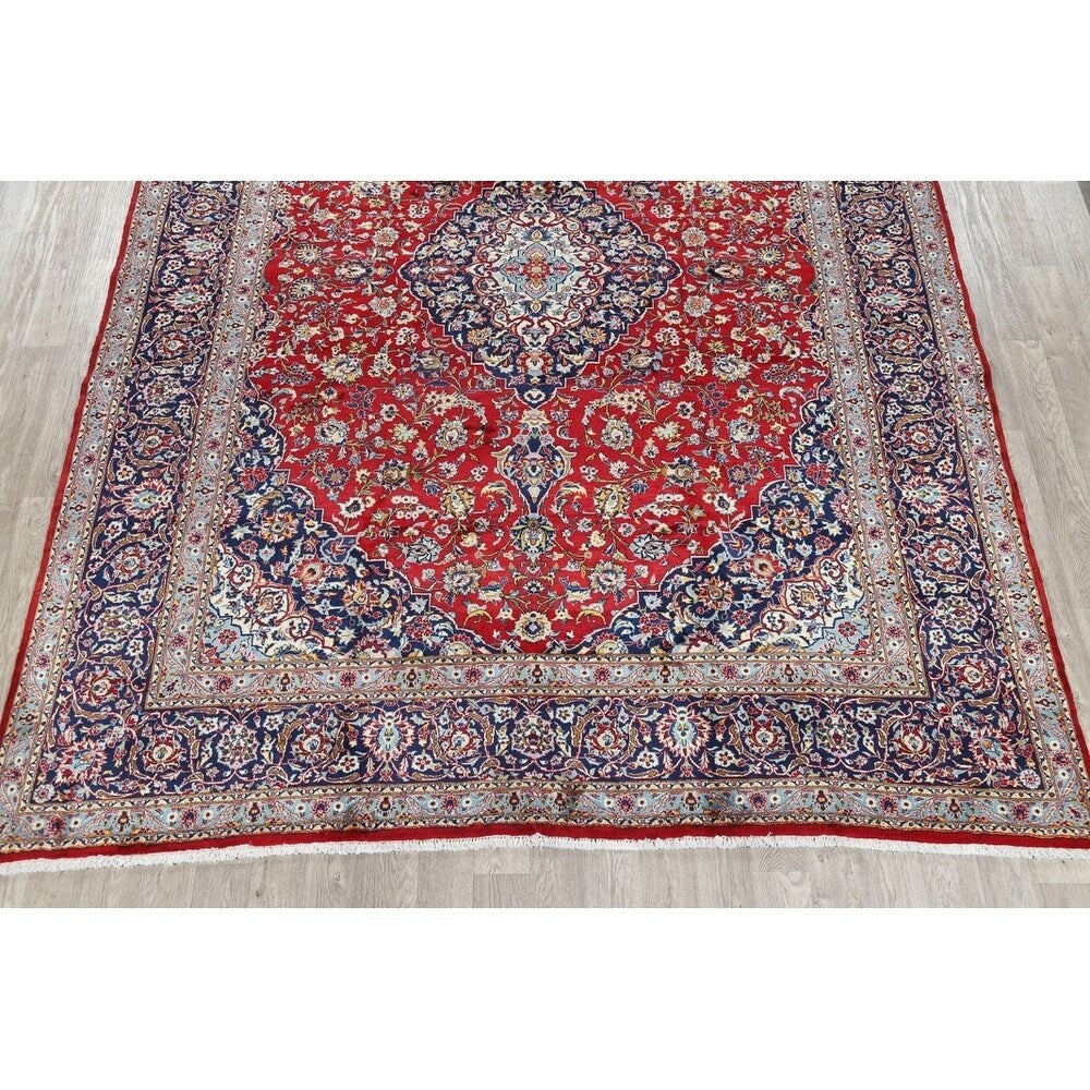 Vintage Kashan Floral Hand Knotted Kork Wool Persian Area Rug - 12'7" x 9'9"
