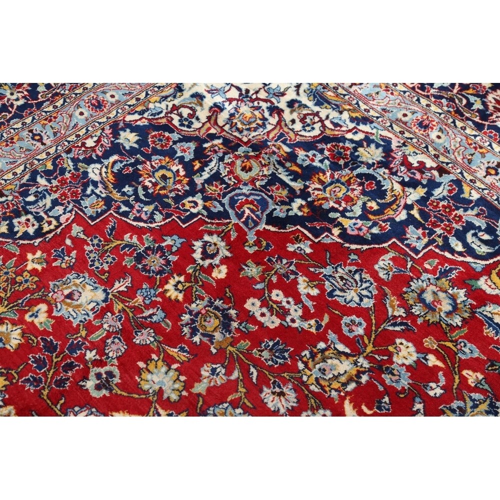 Vintage Kashan Floral Hand Knotted Kork Wool Persian Area Rug - 12'7" x 9'9"