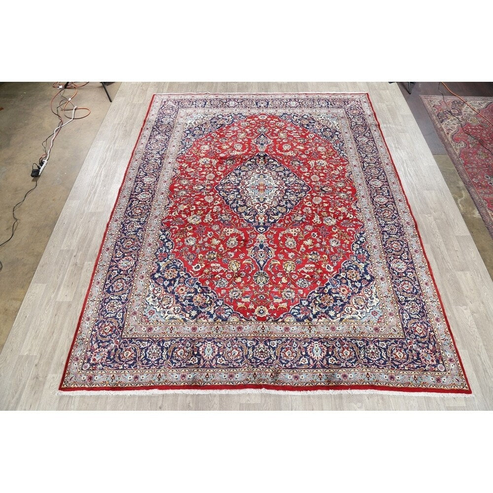 Vintage Kashan Floral Hand Knotted Kork Wool Persian Area Rug - 12'7" x 9'9"