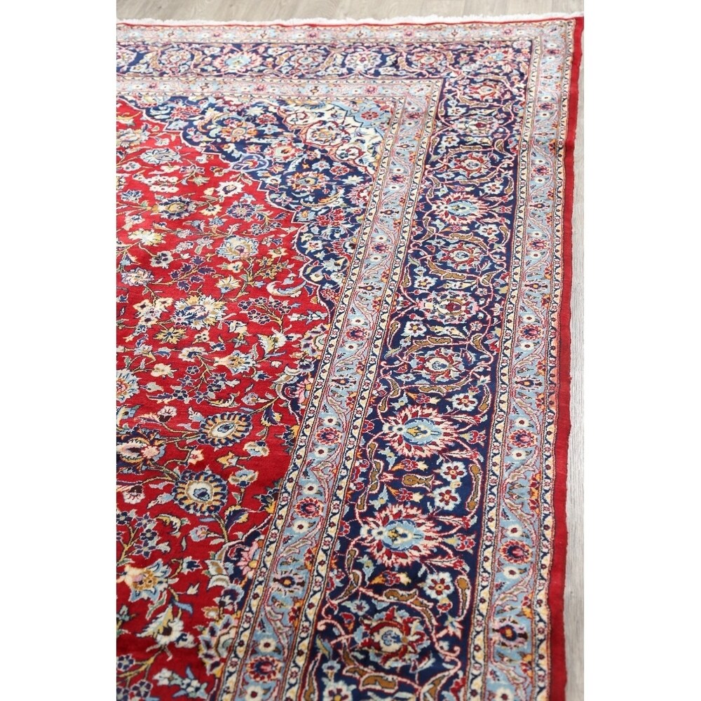 Vintage Kashan Floral Hand Knotted Kork Wool Persian Area Rug - 12'7" x 9'9"