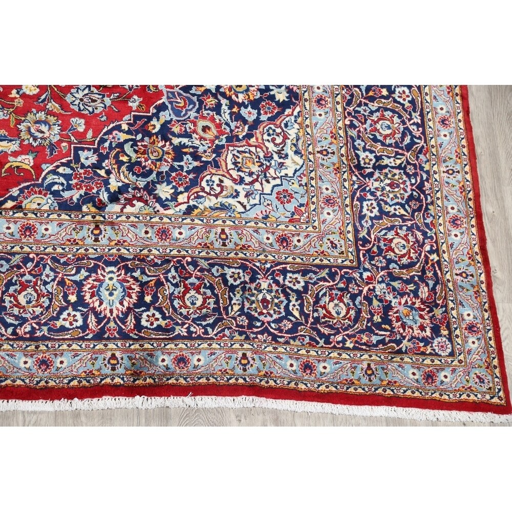 Vintage Kashan Floral Hand Knotted Kork Wool Persian Area Rug - 12'7" x 9'9"